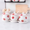 thumbnail image 2 of European Style Sugar Bowl With Spoon, Pink Flowers And Green Leaves Pattern Sugar Container, Porcelain Spice Jars-red strawberry-3 Set, 2 of 7