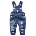 thumbnail image 1 of KIDSCOOL SPACE Baby Boy Girl Jean Overalls,Toddler Ripped Denim Cute Workwear,Blue,2-3 Years, 1 of 7