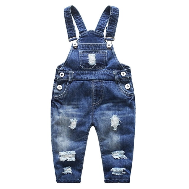 KIDSCOOL SPACE Baby Boy Girl Jean Overalls,Toddler Ripped Denim Cute Workwear,Blue,2-3 Years