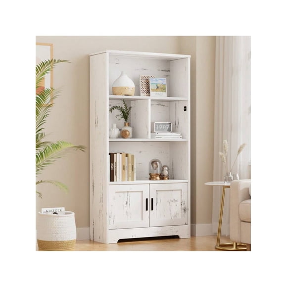 Eastvita 578in Tall 3-Tier Wooden Bookshelf - Open Storage Display Rack Unique Modern for Bedroom Living Room or Office (White)