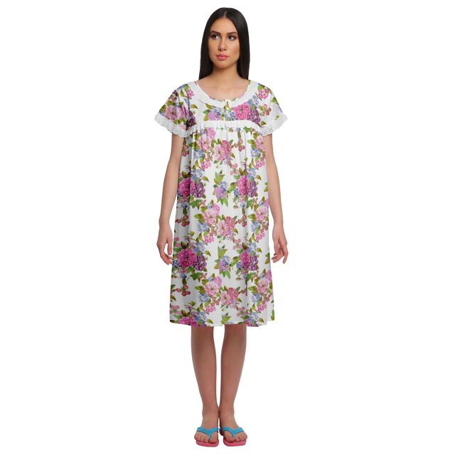 Moomaya Short Sleeve Nightdress For Ladies Printed Button Placket Nightwear