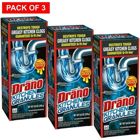 Drano Kitchen Granules Drain Clog Remover and Cleaner, 8.8 oz (250g) (Pack of 3)