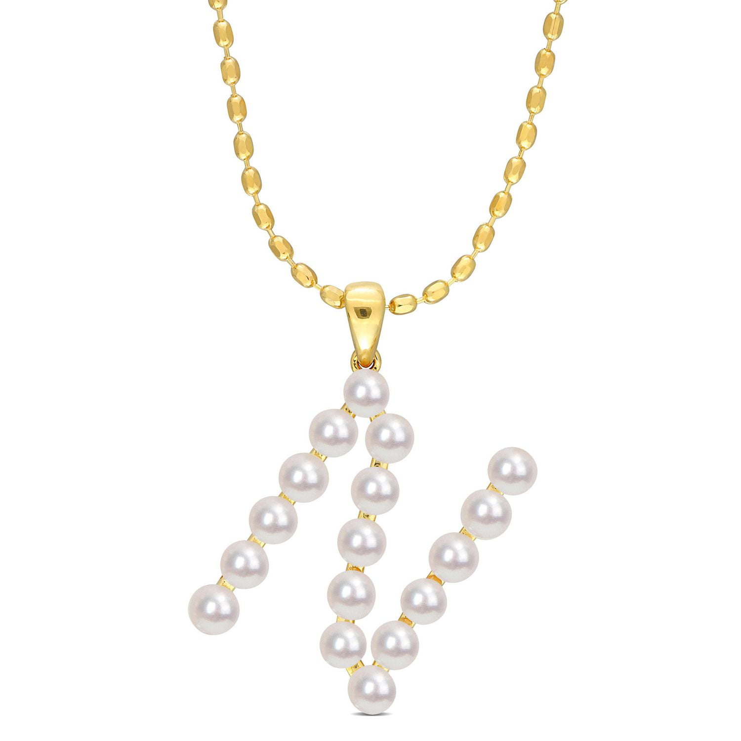 Collier initiale de Miabella avec perles culture d'eau douce en argent sterling plaqué en jaune