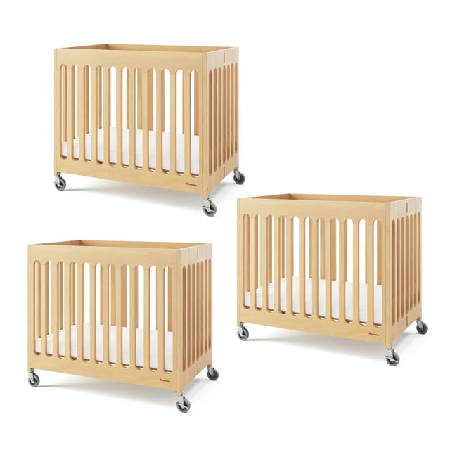 Foundations Boutique Compact Folding Crib 3 Pack for Hotels, Natural