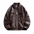 thumbnail image 1 of Dagegui Men's PU Jackets Stylish Zip-Up Leather Jacket Solid Color Fall Slim Fit Motorcycle Biker Coat with Chest Pockets Coffee XXL, 1 of 7
