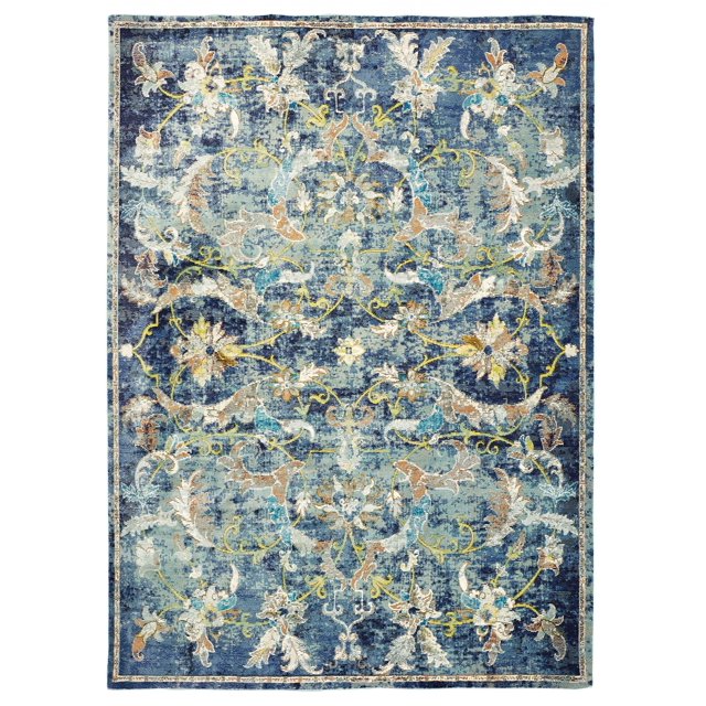 homeroots home decor 395704 4’ x 6’ Blue and White Jacobean Pattern Area Rug