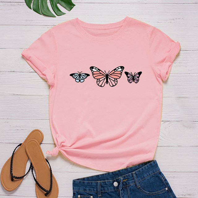 Babysbule T-Shirts pour Femmes en Liquidation Mode Décontractée Ample à Imprimé à Col Rond