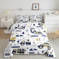 thumbnail image 1 of YST Kids Construction Truck Comforter Queen Size Boys Cartoon Cars Queen Bedding Set Machinery Excavator Tractor Equipment Cute Vehicles Blue Yellow Quilt, 1 of 5