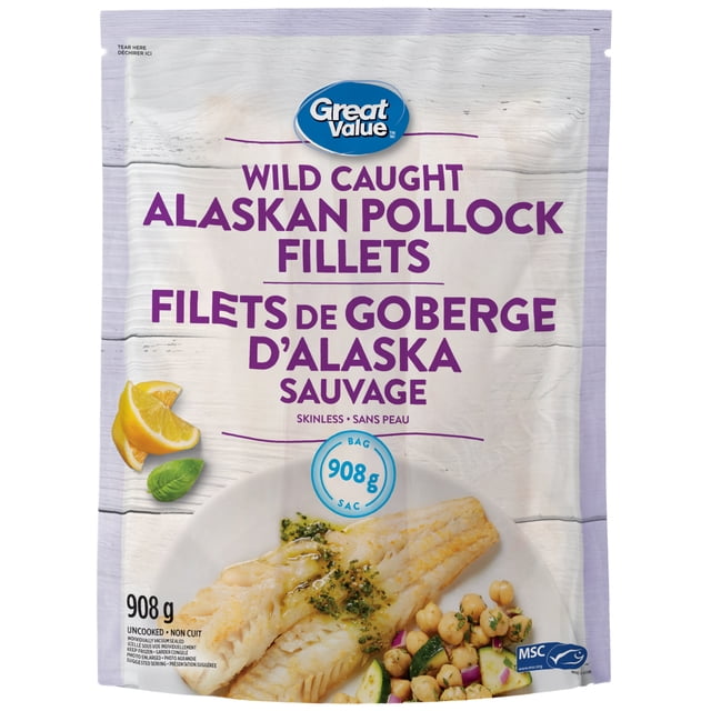 Filets de goberge d’Alaska sauvage sans peau Great Value GV Filets de Boberge 908g