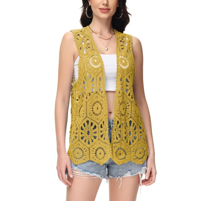 Cardigan Ouvert pour Femmes à Garniture en Dentelle Crochet Florale