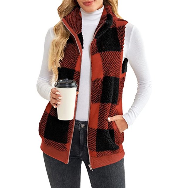 LUXUR Gilet à Carreaux pour Femmes Tenue de Travail Décontractée Rouge TG