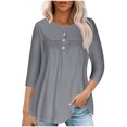 thumbnail image 1 of RXIRUCGD T-shirt d'Été Décontracté pour Femmes Manches Trois-Quarts Col Rond Froncé Blouse, Gris, Taille : TG, 1 of 5