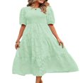 thumbnail image 1 of EIMELI Femmes Été Soufflé Manches Robe Smoked Floral en Vrac Robe Haute Taille Dentelle Floral Étagé Midi Robe Bleu Ciel XL, 1 of 4