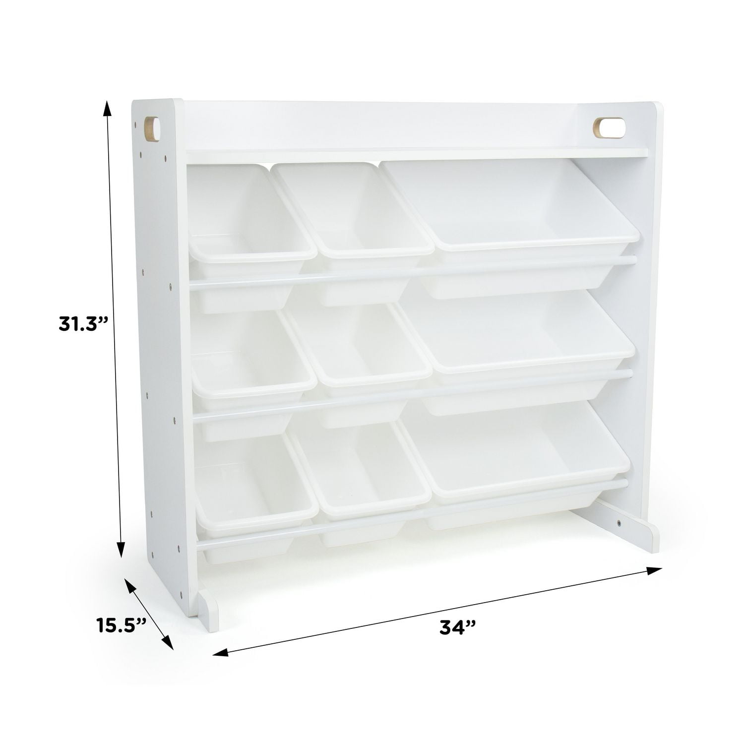 Système de rangement pour jouets avec tablette et 9 bacs de rangement, blanc
