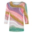 thumbnail image 5 of FAIWAD Femmes Bloc de Couleur 3/4 Chemises Col Rond Blouses Décontractées Élégantes Grande Taille Tunique de Sortie, 5 of 5