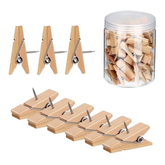 simhoa Unpainted Wooden Clips Decorative Paper Photo DIY Push Pins Peg Tacks Thumbtacks 100pcs