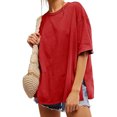 thumbnail image 2 of Olyvenn T-Shirts Surdimensionnés pour Femmes Été Décontracté Manches Courtes Col Rond T-Shirt Coupe Ample Fente Latérale Tee Hauts Rouge m, 2 of 9