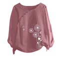 thumbnail image 4 of CHUANK Hauts pour Femmes en Solde à Moins de 10$ Hauts Décontractés Printemps Été Manches Longues en Coton Lin Imprimé Graphique Pissenlit Col Rond Blouses Vintage Grande Taille, 4 of 4