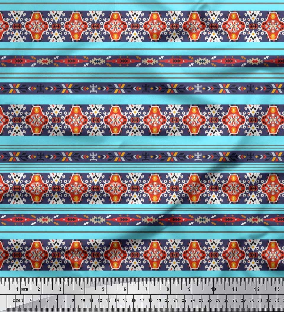 Soimoi Modal Satin Fabric Ikat Southwestern Print Fabric by Yard 42 Inch Wide