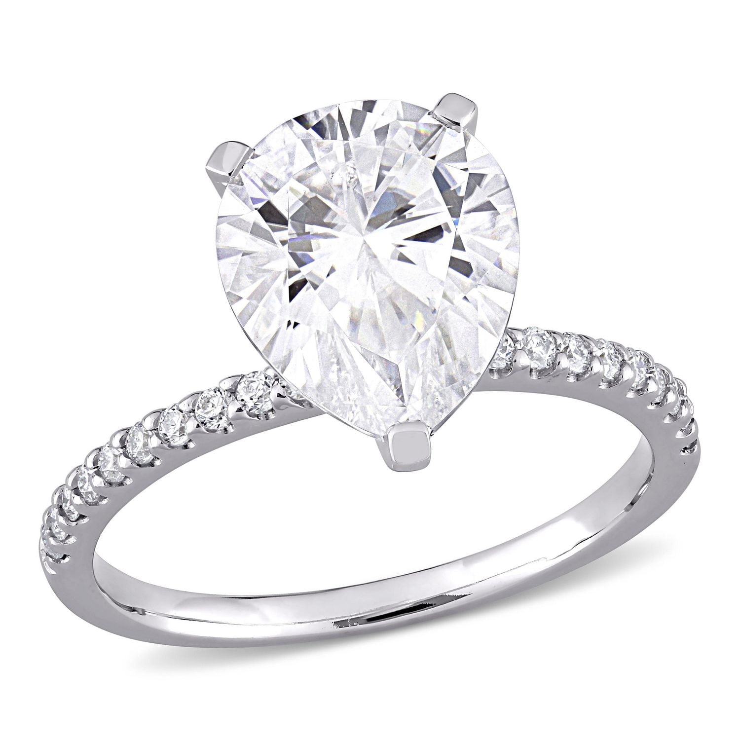 Bague de fiançailles en forme de larme Miabella avec 3-1/2 carat p.g.t. Moissanite en or blanc 10K