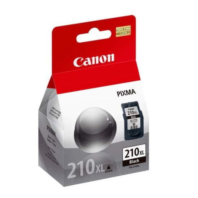 Canon PG-210XL Original Ink Cartridge - Black in red and white retail packaging for PIXMA printers, showing the high yield 210XL cartridge and branding, designed for professional quality and extended printing capacity.