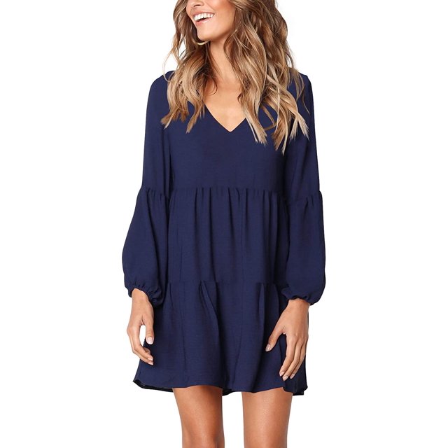Robe Tunique d'Été pour Femme à Col en V, Décontractée, Ample et Fluide, Coupe Évasée
