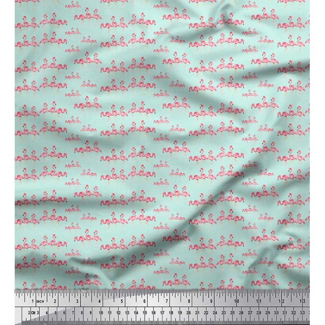Soimoi Poly Georgette Fabric Flamingo Bird Print Fabric by The Yard 52 Inch Wide