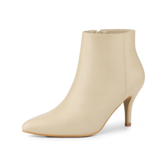 BLISSFUL STEP Women's Pointed Toe Zipper Stiletto Heels Ankle Boots Beige 9
