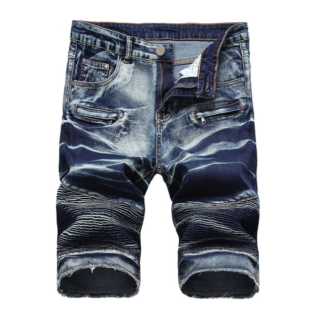 Cameland Men's Ripped Denim Trunks Stretchy Washed Jeans Trunks Cut-off Classic Fit Biker Jeans Trunks
