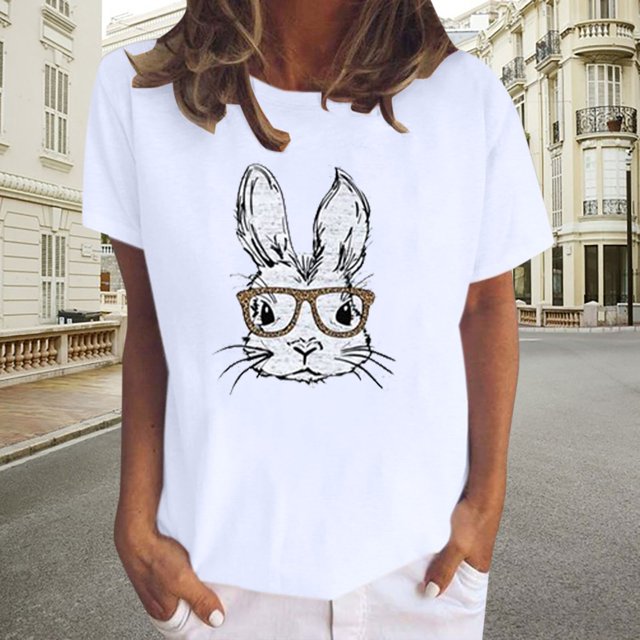 EGNMCR Easter Chemises pour Femmes Chemises Imprimées Décontractées Col Rond Manches Courtes Été