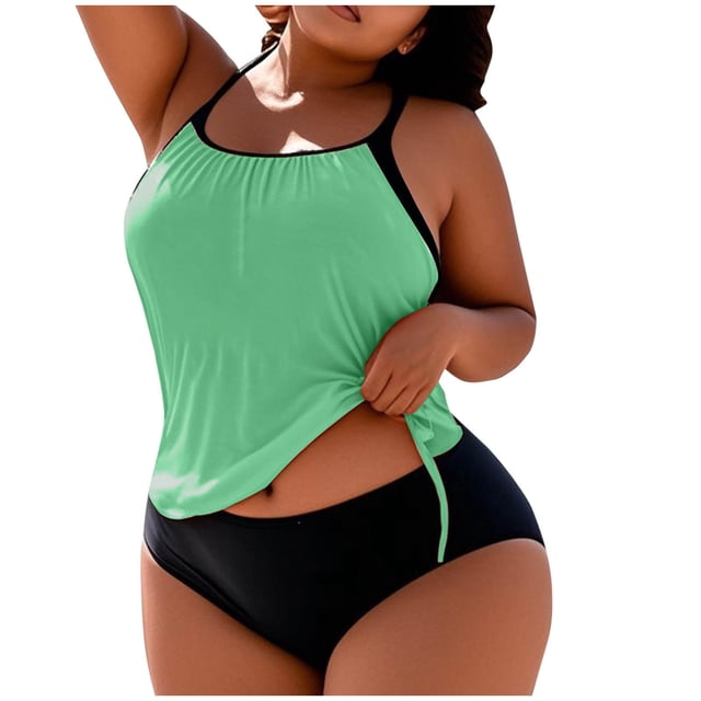 FAVIPT Women Plus Size Beach Tankini Tummy Control Drawstring Tropical Swimsuts 2 Piece Ruched Bathing Suit 2026 Mint Green,XXXXL