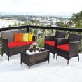 thumbnail image 3 of Patiojoy 4-Piece Patio Rattan Wicker Furniture Set Sofa Chair Table Set w/ Red Cushions, 3 of 10