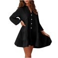 thumbnail image 2 of Gspmoly Robes d'Été pour Femmes 2025, Robe à Manches Trompette Unie Plissée à Boutons à Manches Longues à Col en V pour Femmes, Robes Habillées pour Femmes Économies d'Été, 2 of 6