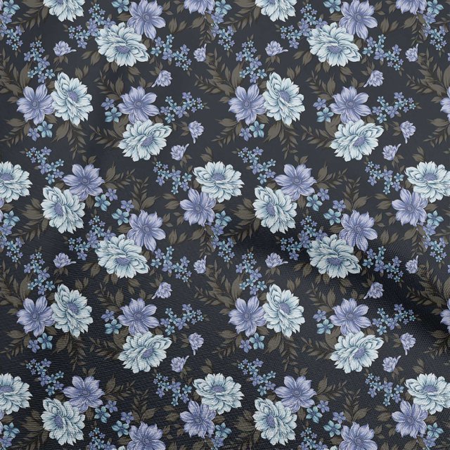 oneOone Tissu Cambric Coton Bleu Moyen Floral Rétro Matériel de Robe Tissu Imprimé Tissu au Mètre 56 Pouces de Large