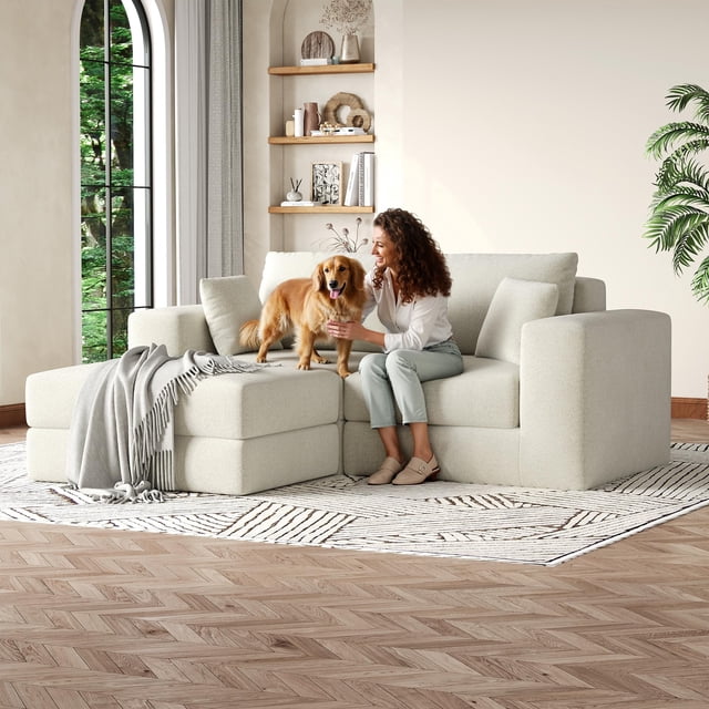 Modern Modular Sectional Cloud Sofa, Boneless Design with Non-Slip Base & l-Shape Chaise. a Deep Seat Sleeper Sofa for Customizable Spaces, Featuring No Assembly & Plush Comfort