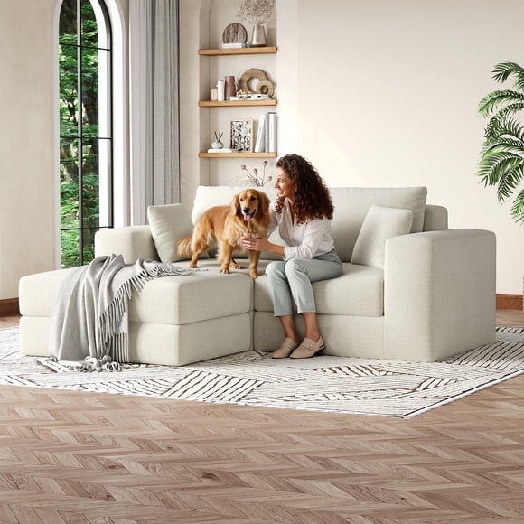 Canapé Nuage Sectionnel Modulaire Moderne, Design Sans Armature avec Base Antidérapante et Méridienne en L. un Canapé-Lit à Assise Profonde pour des Espaces Personnalisables, Sans Assemblage et au Confort Moelleux