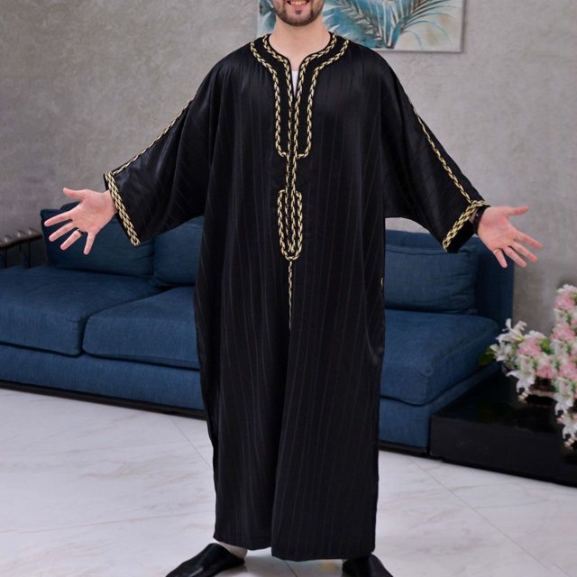 MYG Hommes Rayé Jubba Caftan Dishdash Thobe Arabe Saoudien Musulman Vêtements Maxi Robe Nouveau