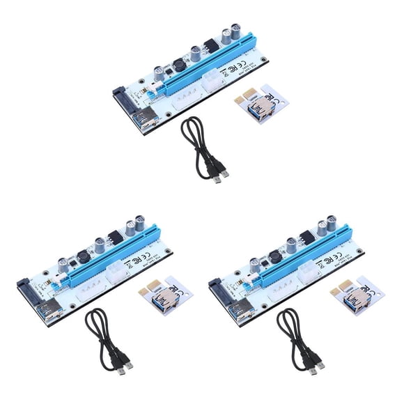 QualitChoice 1x US PCI Riser Board PCI-E 1x to 16x Extender Adapter GPU Riser Card blue 3Set