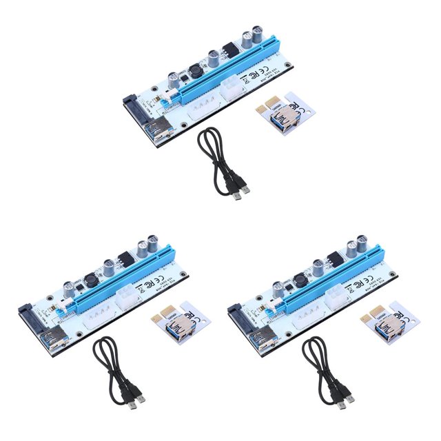 QualitChoice 1x US PCI Riser Board PCI-E 1x to 16x Extender Adapter GPU Riser Card blue 3Set