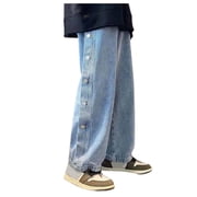 Jeans hommes jambes larges Jeans élastiques taille Baggy Jeans Casual drawstring pantalons pantalons Jeans Homme Bleu XXXL