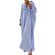 Baberdicy Dresses Women Stripe Cotton and Linen Shirt Dress Casual Loose Maxi Dresses Women's Casual Dresses Blue, Size:S-5Xl