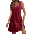thumbnail image 1 of Besolor Robe d'Été pour Femmes à Col en V Sans Manches, Robe Décontractée Trapèze de Plage Courte avec Poches, 1 of 5