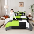 thumbnail image 4 of Erosebridal Modern Abstract Bedding Full Comforter Set, Square Geometric Bedding Sets Full with Comforter, Green Yellow Reversible Down Comforter, Ultra Soft Bedroom Decorative, 3pcs, 4 of 8