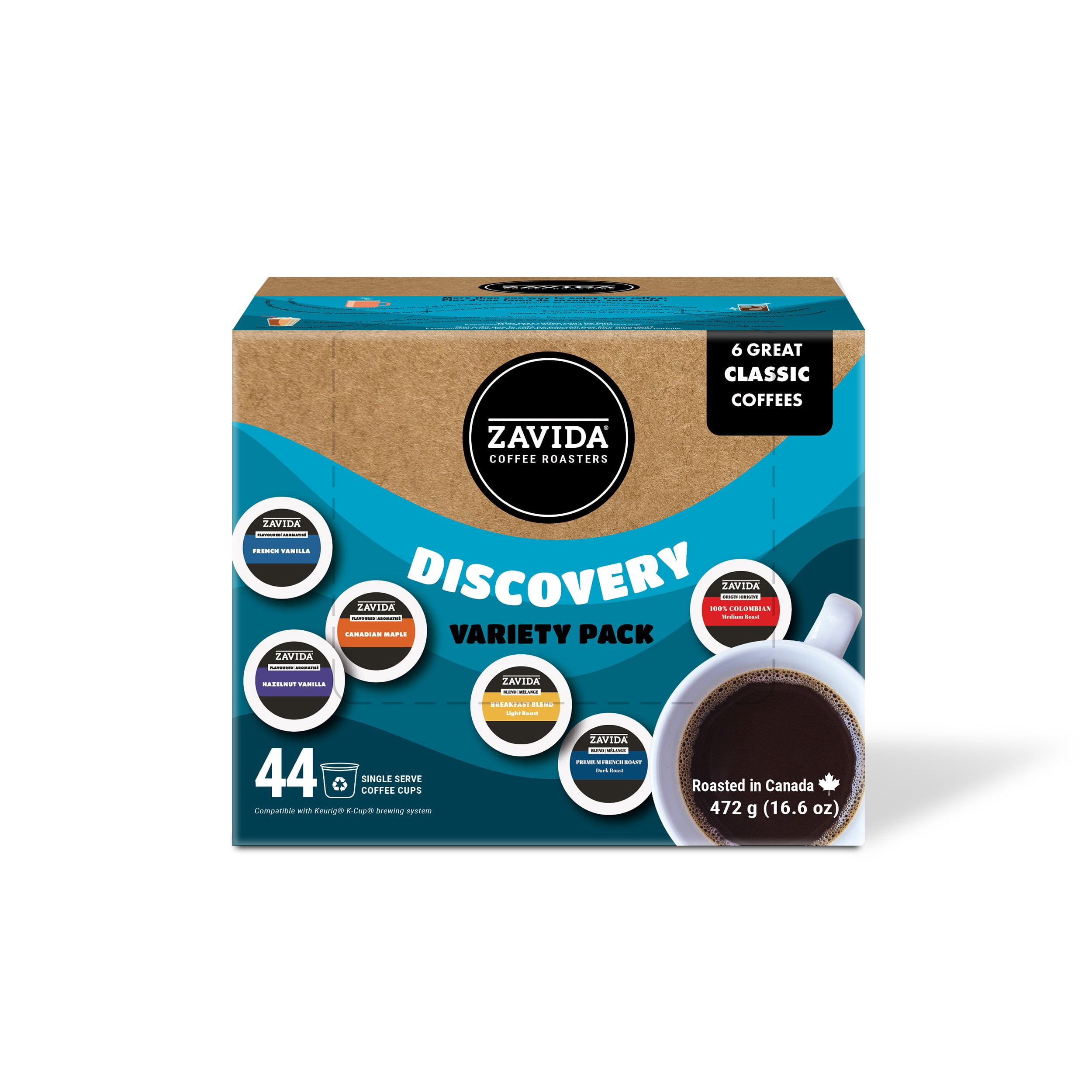 Zavida Flavour Explosion Variety Pack, Light, Medium & Dark Roast Coffee Pods, (44 Pods)
