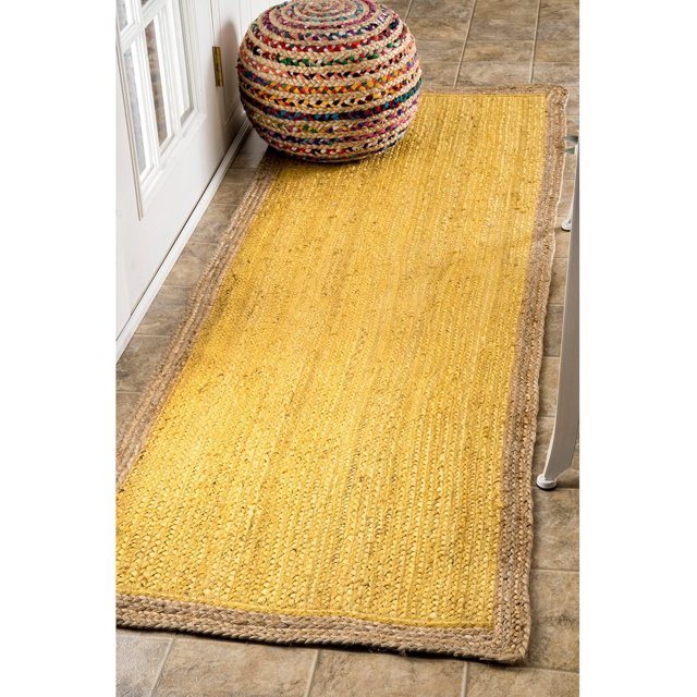 Indian Handmade Braided Inner Yellow Natural Jute Area Rug, Home Décor Rug, Jute Rug for Bedroom, Dining Room, living room, Doormat Rug Size - 2' x 5' (60 cm x 150 cm)