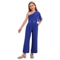 thumbnail image 1 of TiaoBug Girl's Ruffled One Shoulder Jumpsuit Shiny Pearls Beaded Wide Leg Pants One Piece Summer Outfits Royal Blue 8, 1 of 7