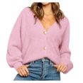 thumbnail image 1 of XZNGL Ladies Fashion V-neck Solid Color Button Loose Sweater Outer Sweater, 1 of 7