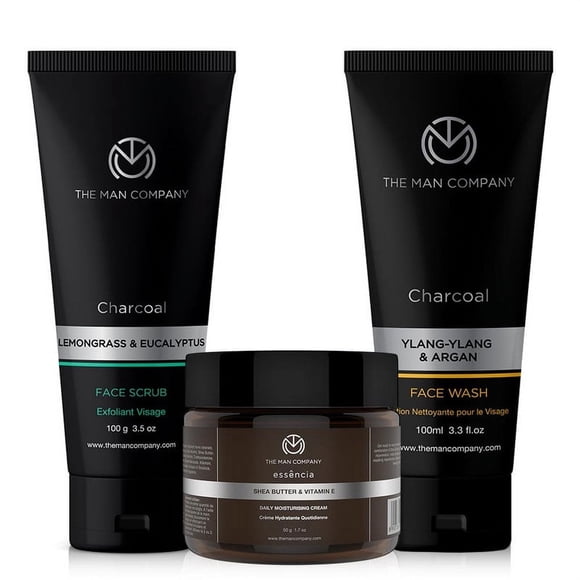 The Man Company De Tan Face Care Kit for Glowing & Moisturised Skin with Charcoal Face wash, Scrub & Moisturizing Cream - Set of 3