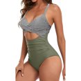 thumbnail image 2 of Innerwin Swimwear Gradient Women Bathing Suits Surfing Long Sleeve Backless One Piece Swimsuit Green + Diagonal Bar XL, 2 of 4