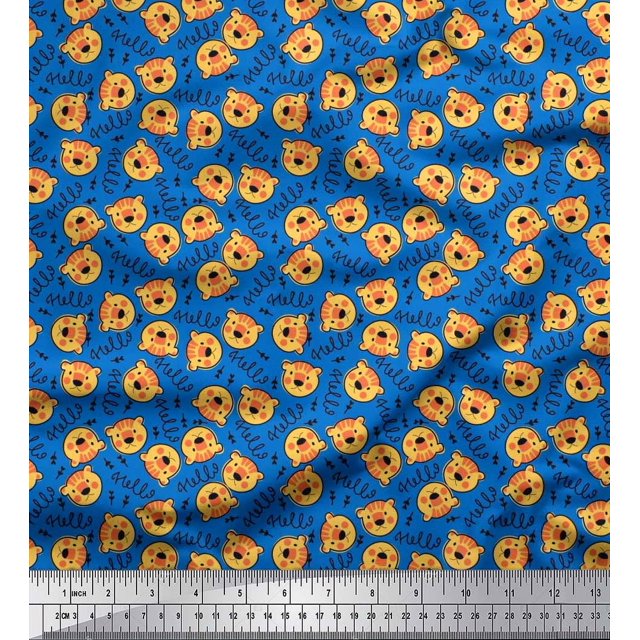 Soimoi Moss Georgette Fabric Text & Tiger Face Cartoon Printed Fabric 1 Yard 42 Inch Wide